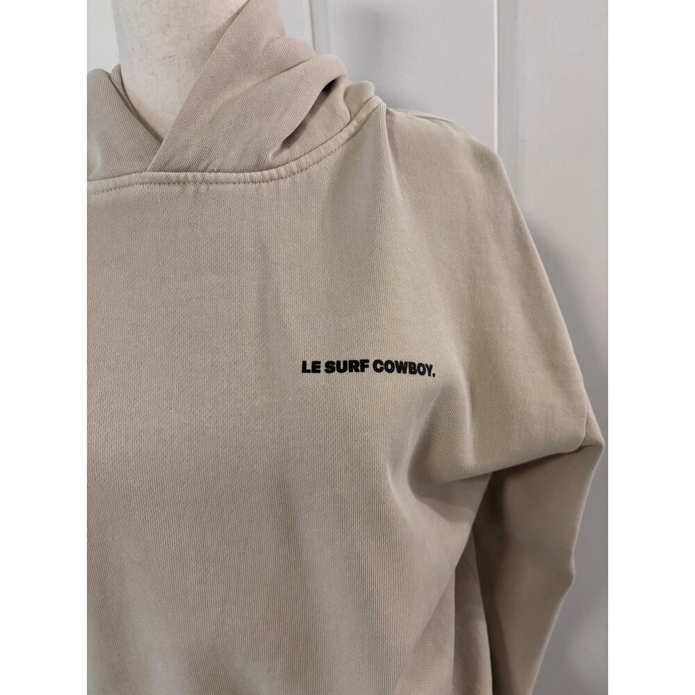 Le Surf Cowboy Hoodie Sweatshirt Medium Beige Graphic Pullover Oversized - Picture 4 of 9